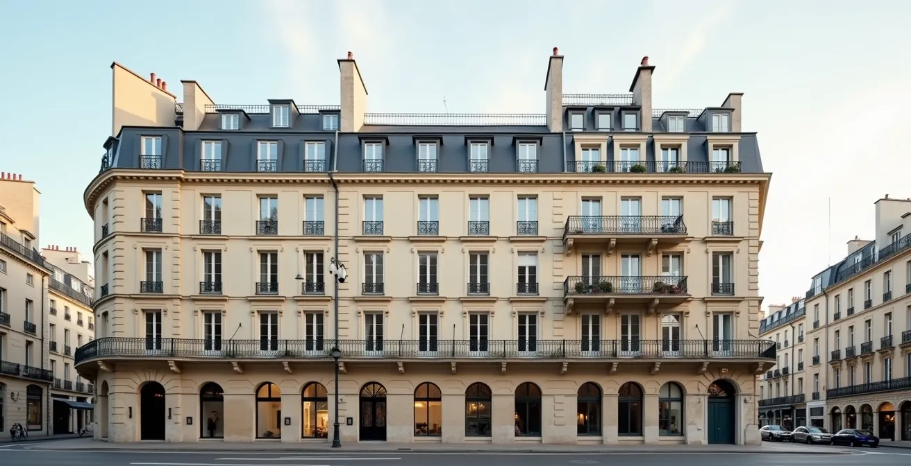 Vue en coupe d'un immeuble montrant les différents étages avec indication visuelle des variations de valeur