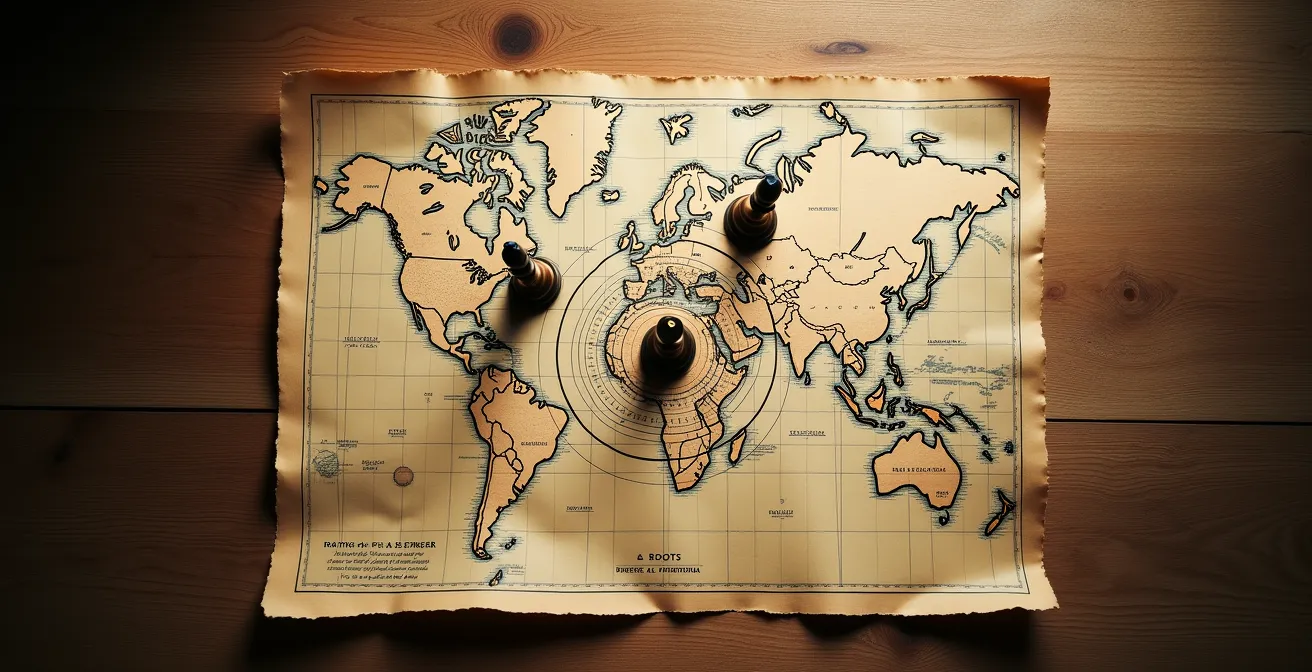 Carte de France stylisée montrant deux stratégies d'investissement avec cercles de distance et connexions