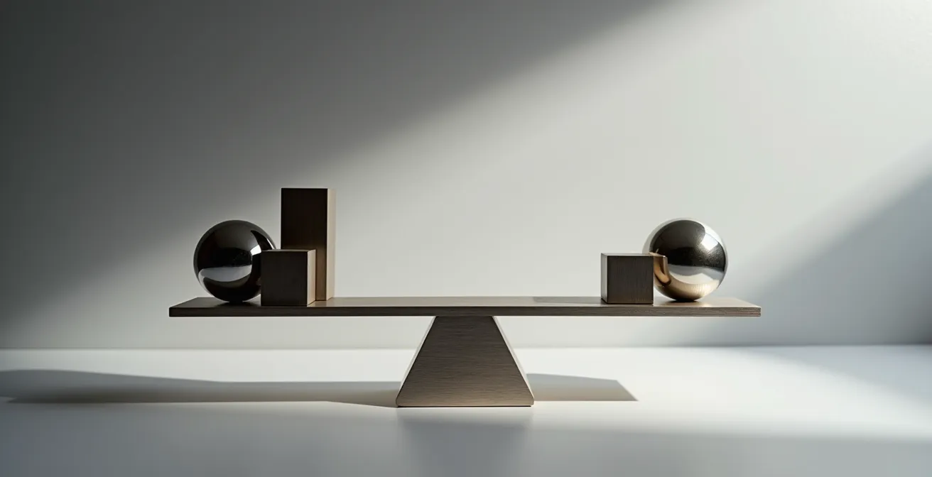 Composition symbolique représentant l'équilibre d'un portefeuille d'investissement