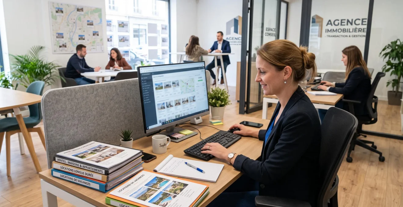 Professionnel d'une agence immobilière travaillant sur plusieurs activités de vente, location et location saisonnière